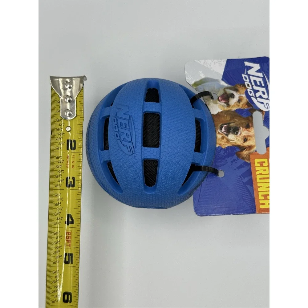 Nerf Dog Squeak & Crunch Ball 3 inch Blue Rubber Dog Toy 1111-1601